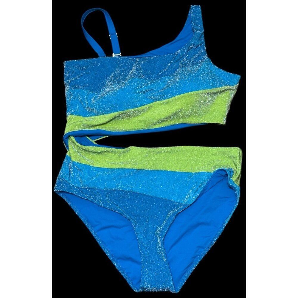 NWT Swimsuits for All Women's Plus Size 26 One Shoulder Color Block Cutout Beach